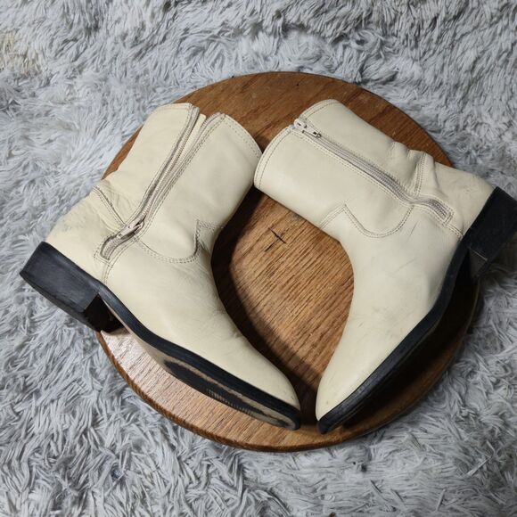 Zara Boots Women Size 5.5-6 EU 36 Leather Cream Ivory  Western Cowboy Ankle Boot - Picture 4 of 12